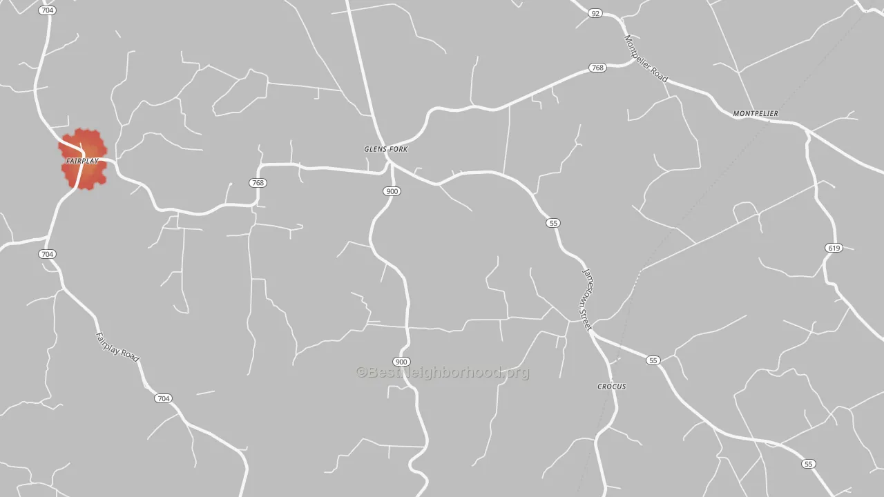 Walk Grade map of 42741, KY, walkable areas in green and car-dependent areas in red