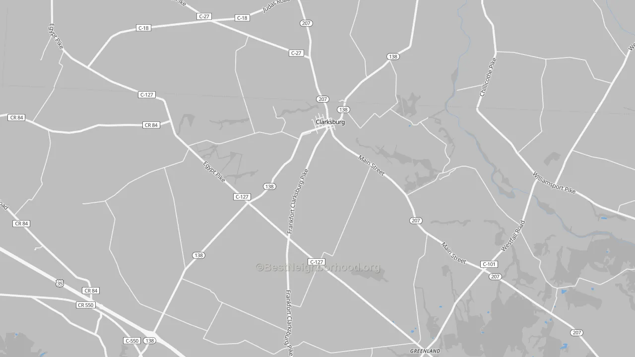 Walk Grade map of 43115, OH, walkable areas in green and car-dependent areas in red