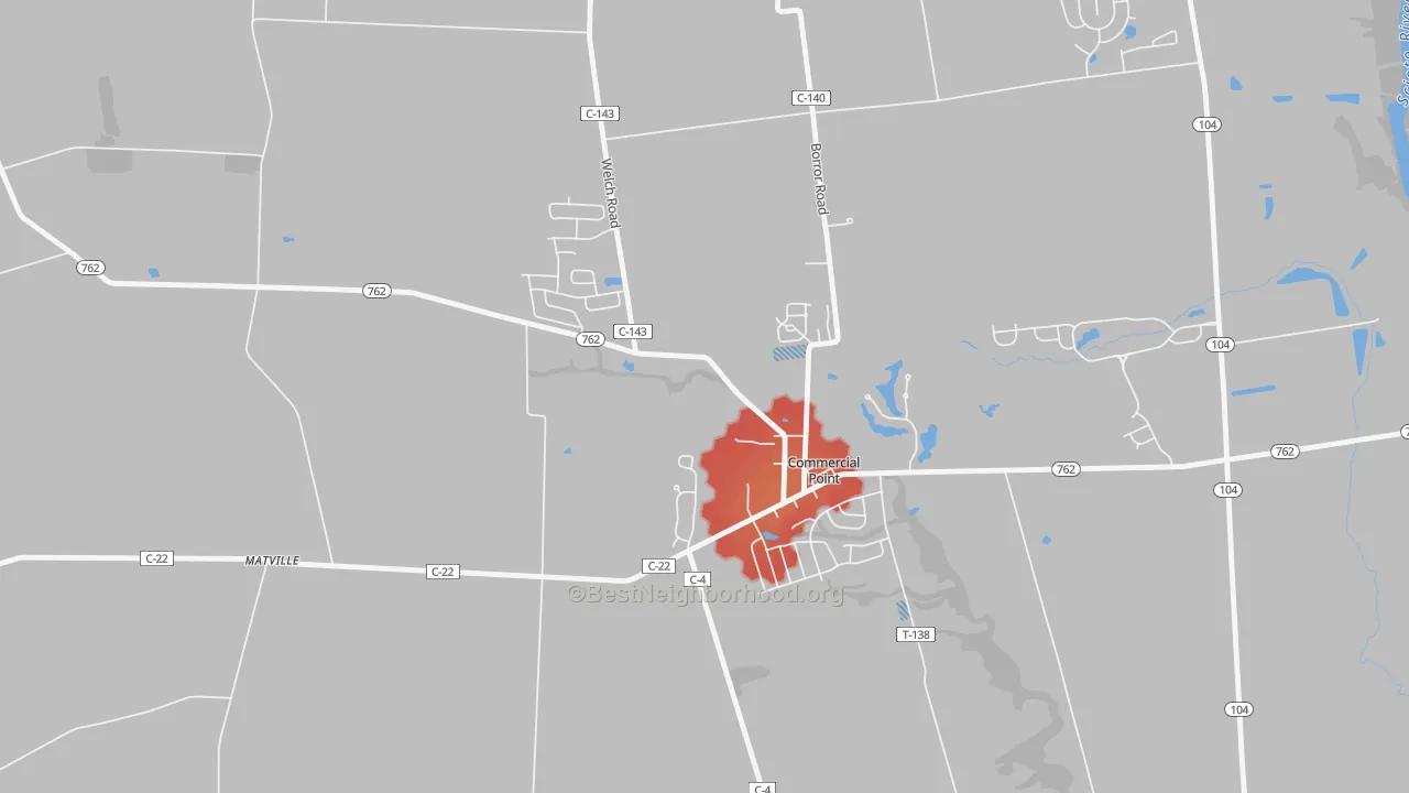Walk Grade map of 43116, OH, walkable areas in green and car-dependent areas in red