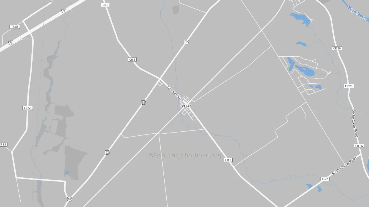 Walk Grade map of 43117, OH, walkable areas in green and car-dependent areas in red