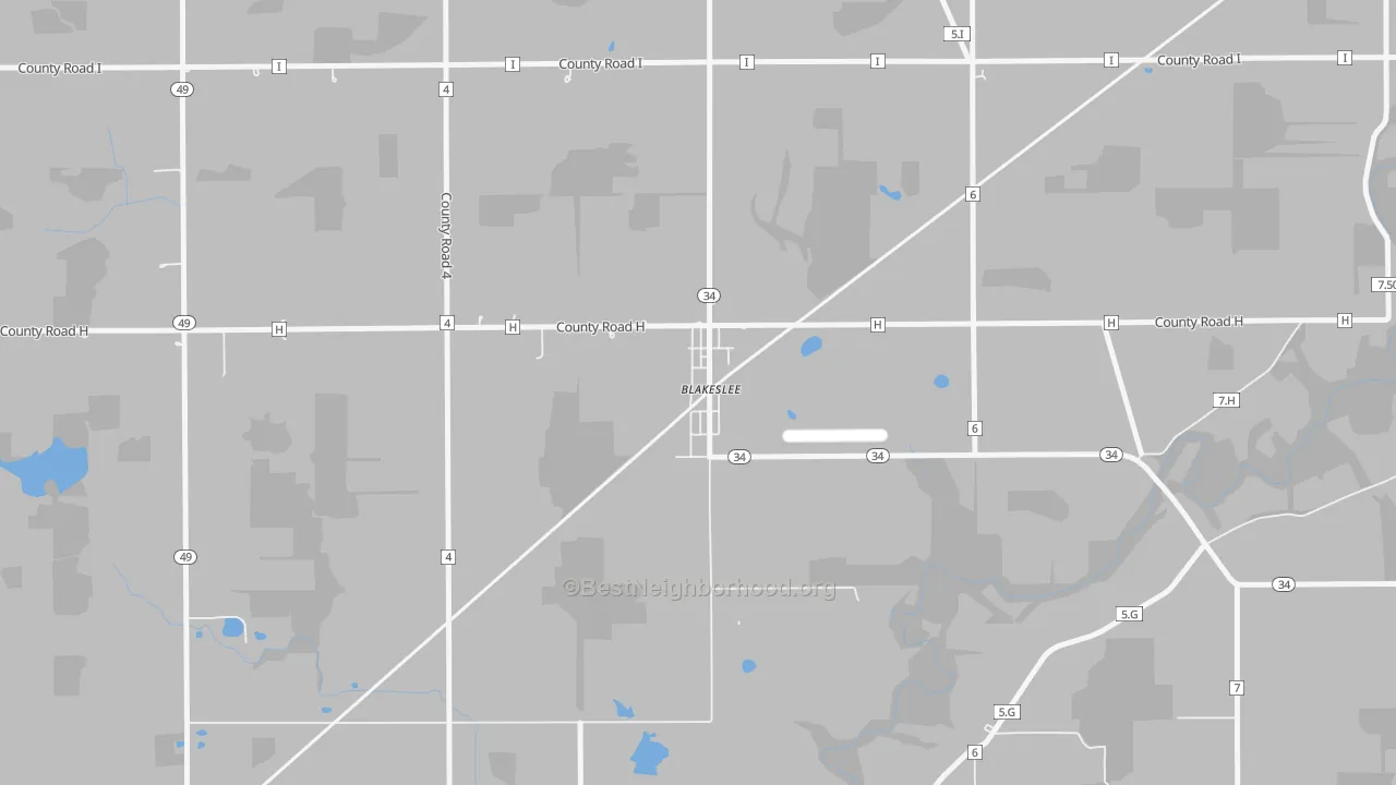 Walk Grade map of 43505, OH, walkable areas in green and car-dependent areas in red