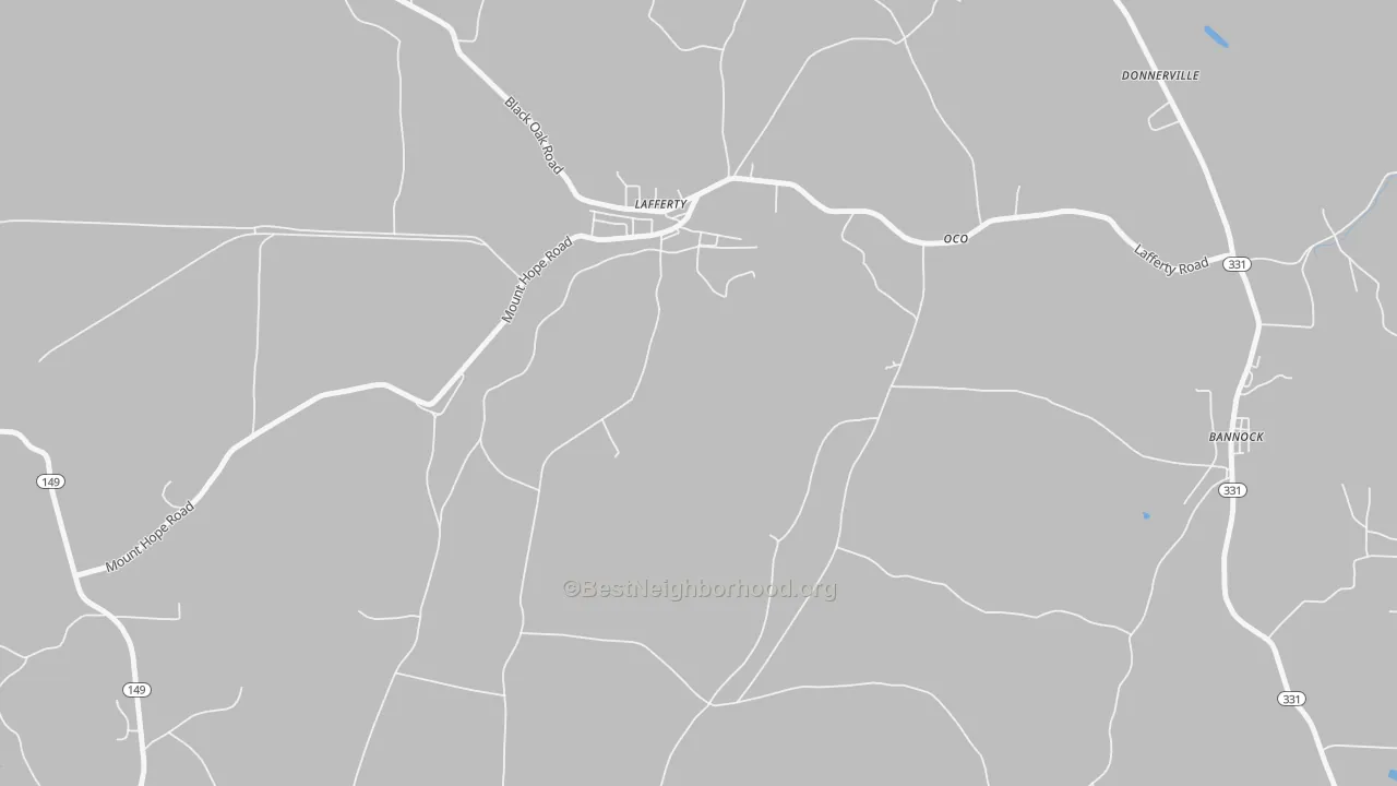 Walk Grade map of 43951, OH, walkable areas in green and car-dependent areas in red