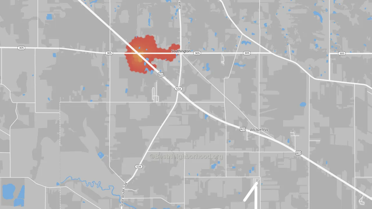 Walk Grade map of 44470, OH, walkable areas in green and car-dependent areas in red