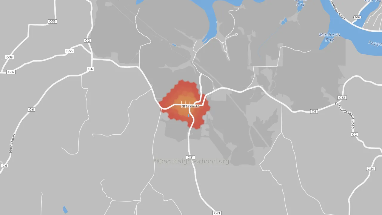 Walk Grade map of 44693, OH, walkable areas in green and car-dependent areas in red