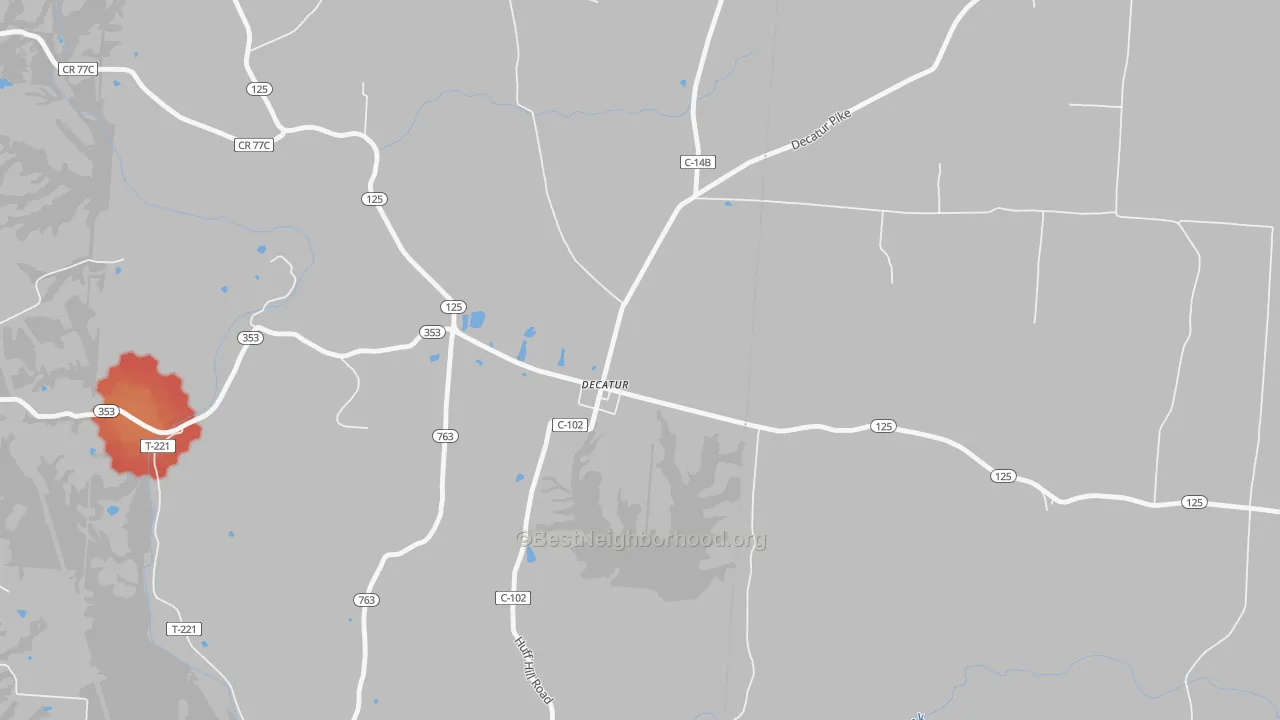 Walk Grade map of 45115, OH, walkable areas in green and car-dependent areas in red