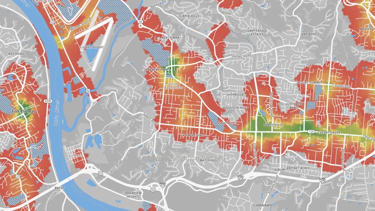 Walk Grade map of 45230, OH, walkable areas in green and car-dependent areas in red