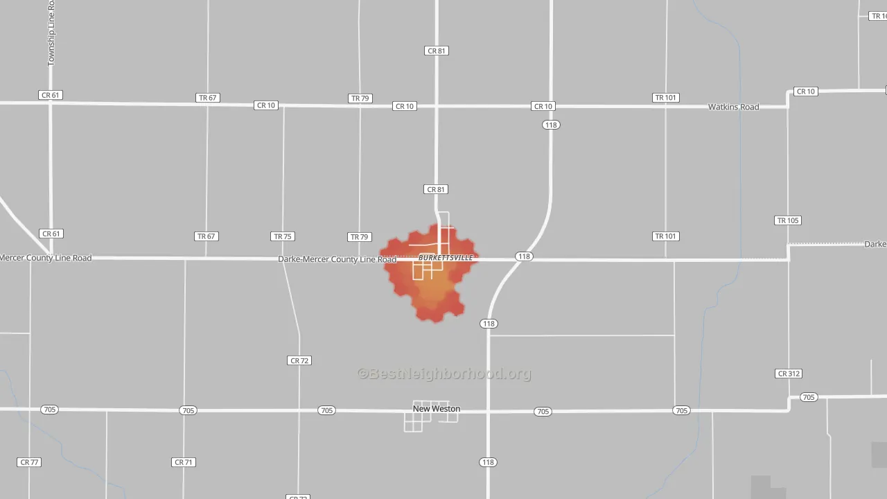 Walk Grade map of 45310, OH, walkable areas in green and car-dependent areas in red