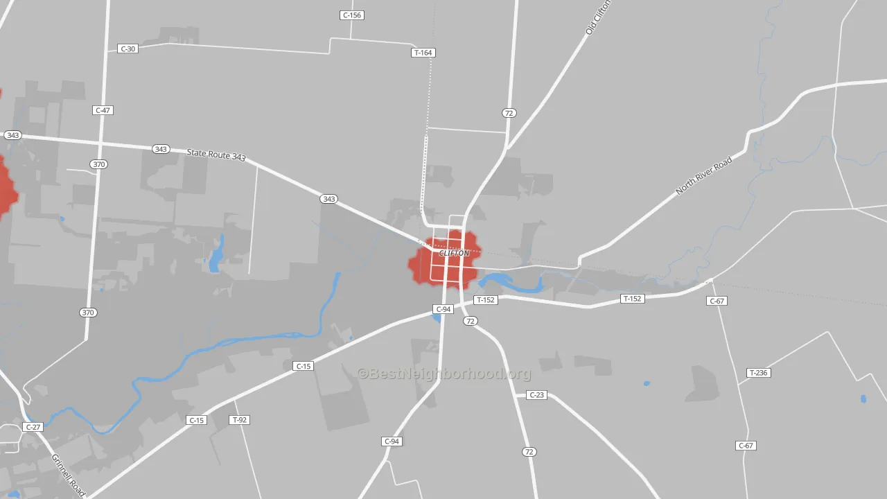 Walk Grade map of 45316, OH, walkable areas in green and car-dependent areas in red