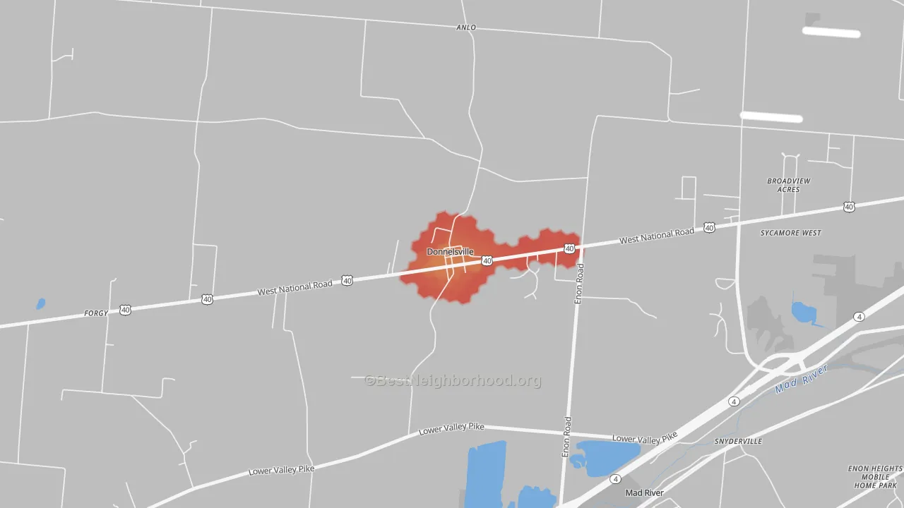 Walk Grade map of 45319, OH, walkable areas in green and car-dependent areas in red