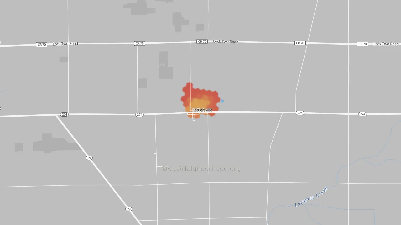 Walk Grade map of 45336, OH, walkable areas in green and car-dependent areas in red