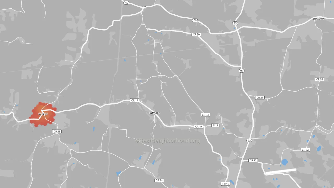 Walk Grade map of 45622, OH, walkable areas in green and car-dependent areas in red