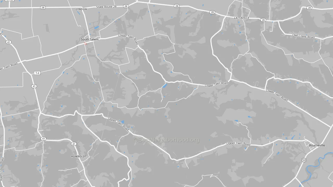 Walk Grade map of 45681, OH, walkable areas in green and car-dependent areas in red