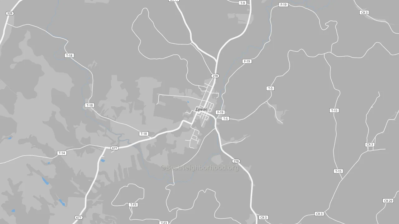 Walk Grade map of 45698, OH, walkable areas in green and car-dependent areas in red