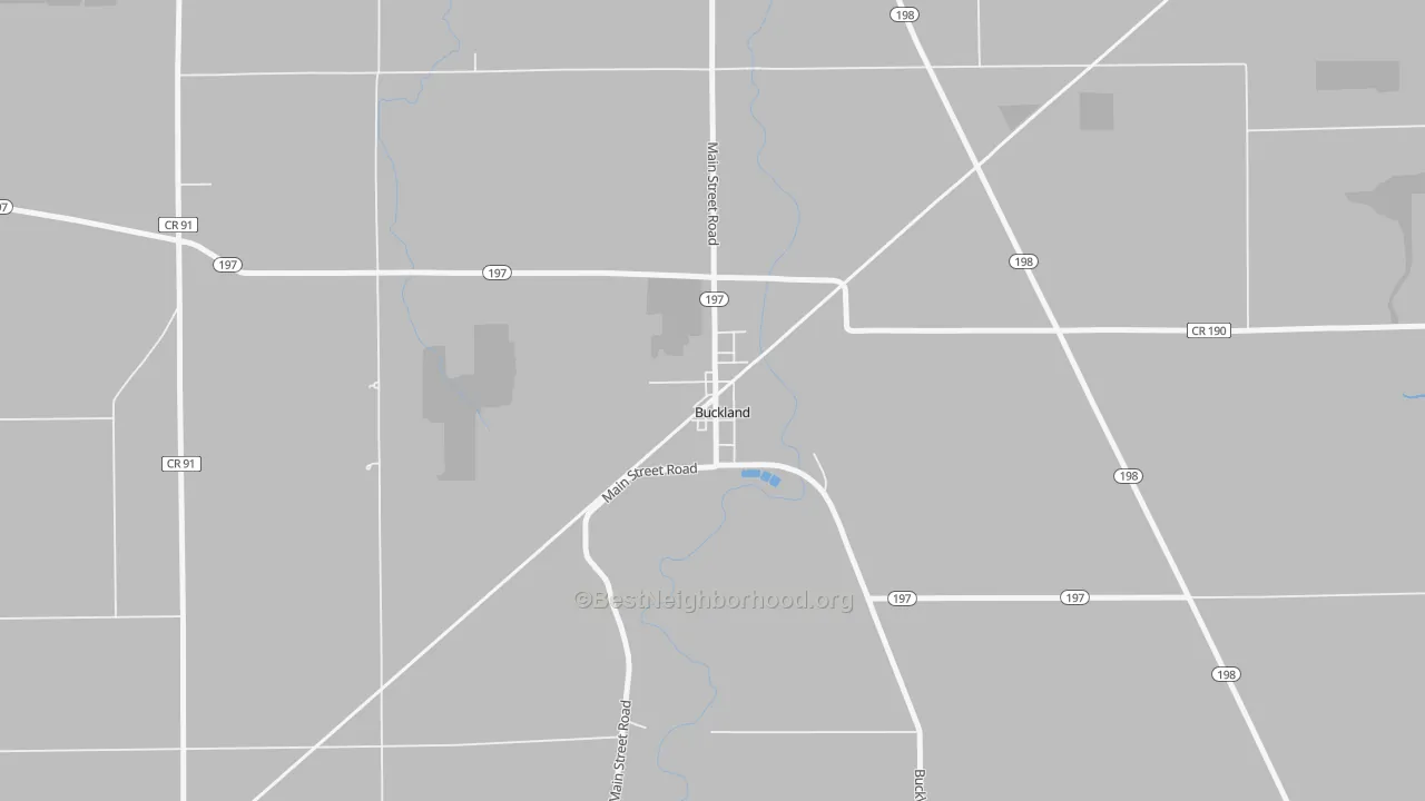 Walk Grade map of 45819, OH, walkable areas in green and car-dependent areas in red