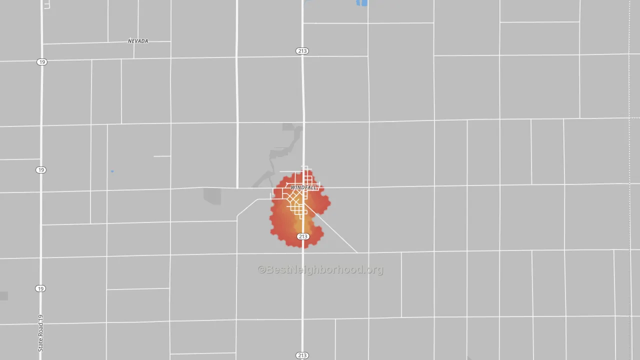 Walk Grade map of 46076, IN, walkable areas in green and car-dependent areas in red