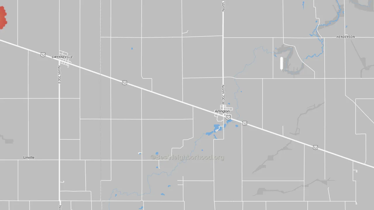 Walk Grade map of 46104, IN, walkable areas in green and car-dependent areas in red