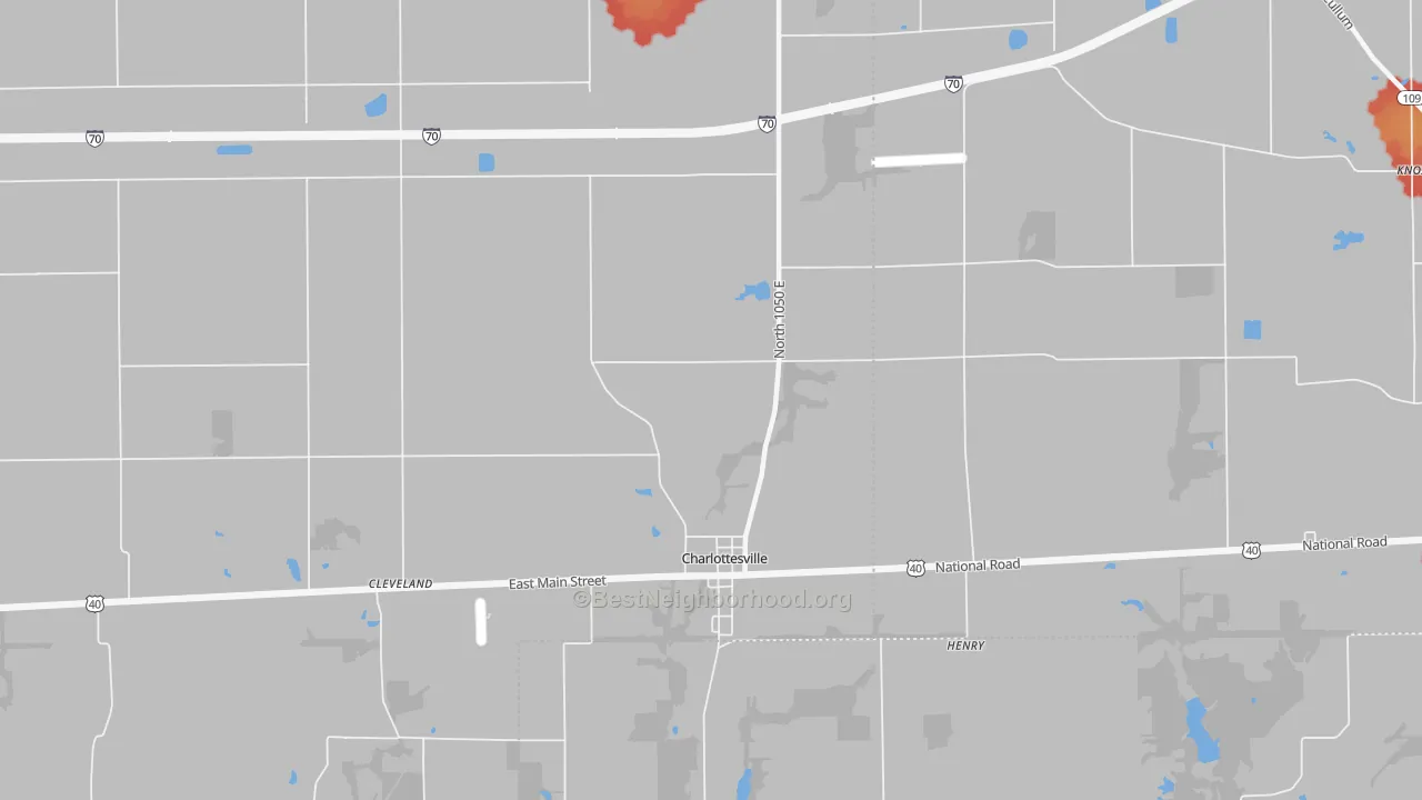 Walk Grade map of 46117, IN, walkable areas in green and car-dependent areas in red