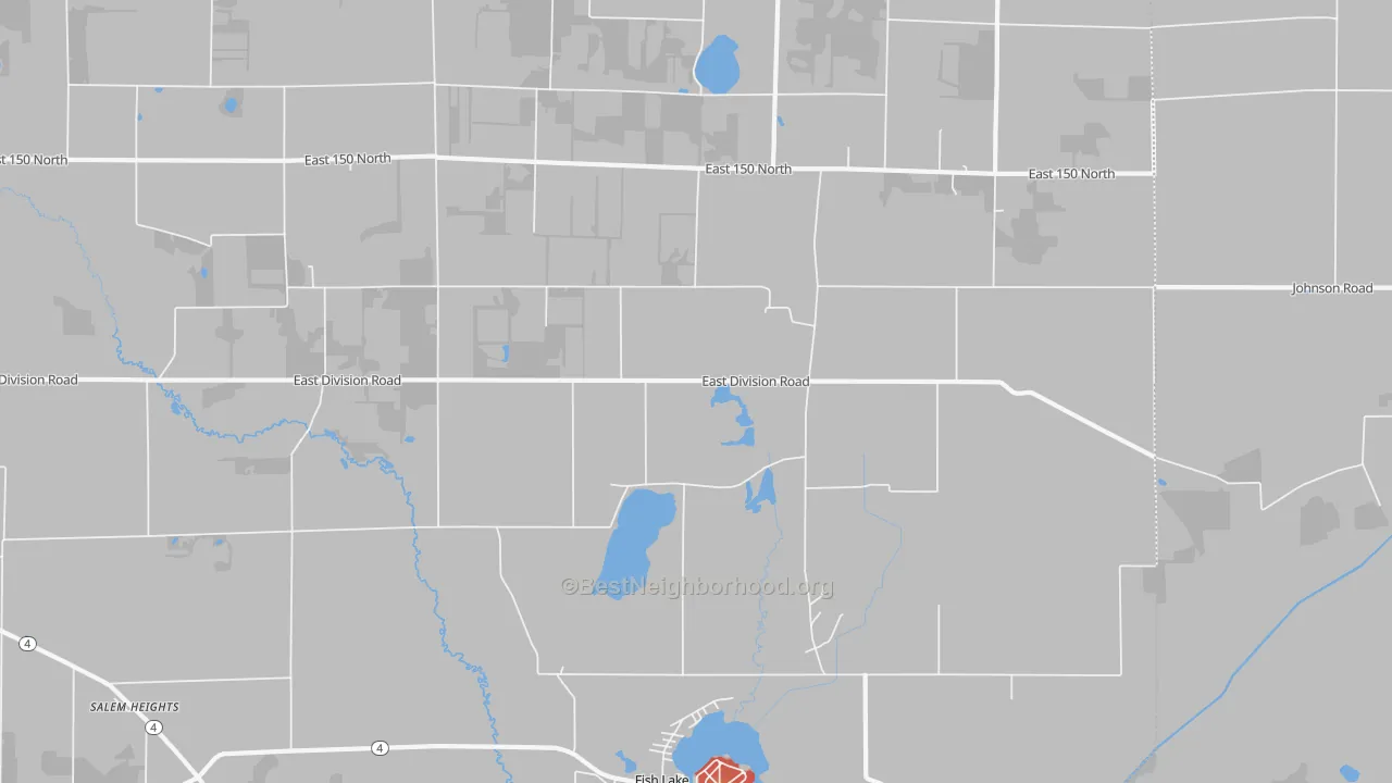 Walk Grade map of 46365, IN, walkable areas in green and car-dependent areas in red