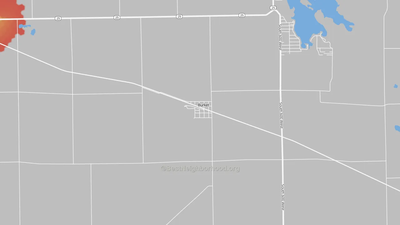 Walk Grade map of 46508, IN, walkable areas in green and car-dependent areas in red