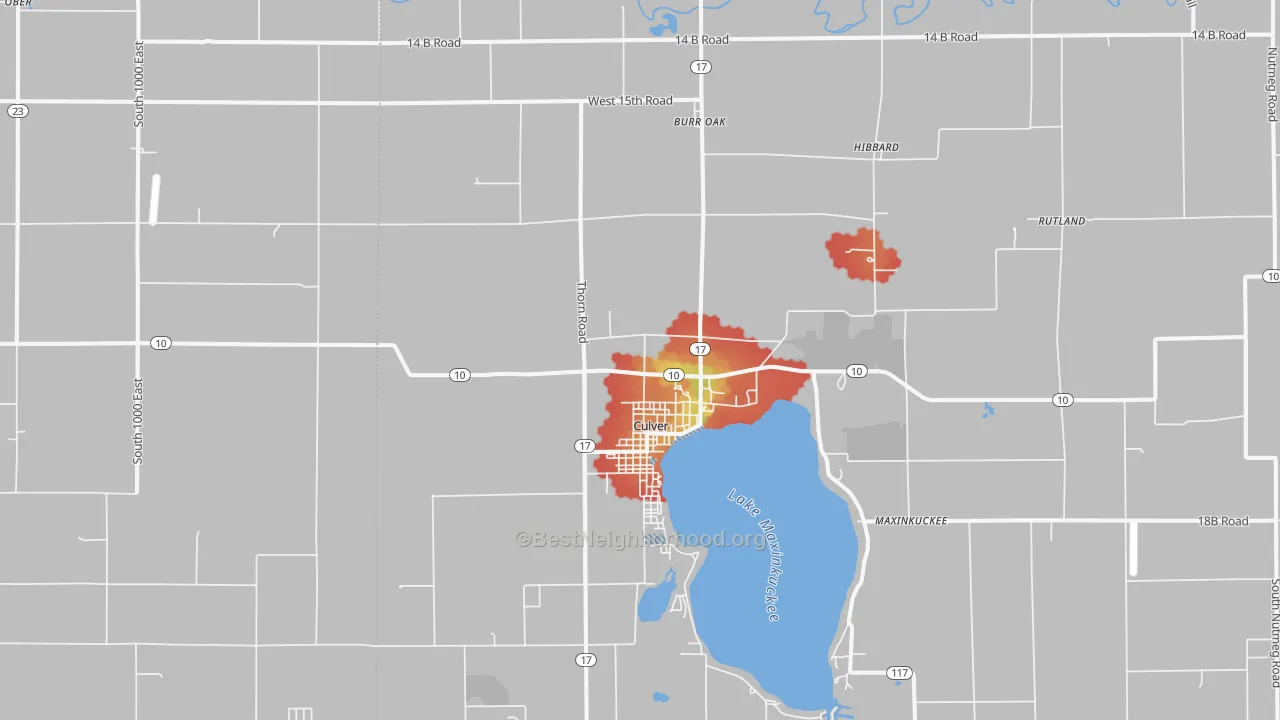 Walk Grade map of 46511, IN, walkable areas in green and car-dependent areas in red