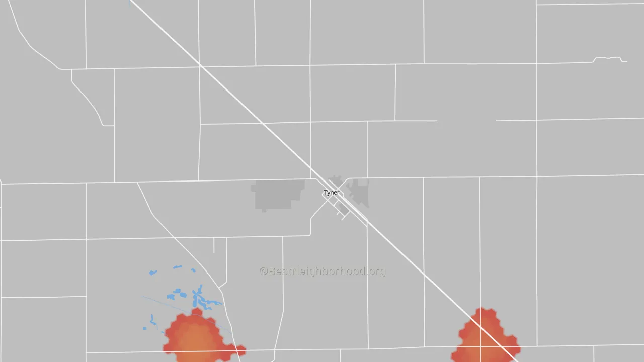 Walk Grade map of 46572, IN, walkable areas in green and car-dependent areas in red