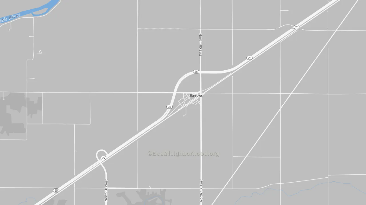 Walk Grade map of 46916, IN, walkable areas in green and car-dependent areas in red