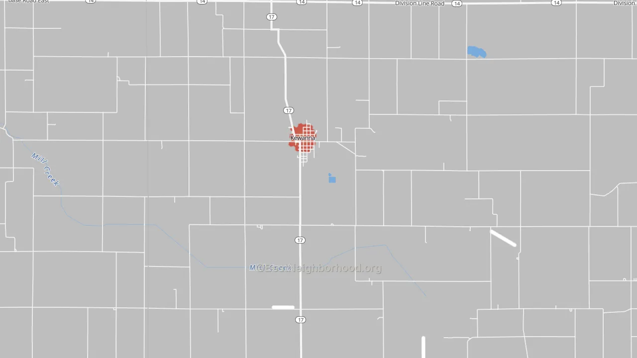 Walk Grade map of 46939, IN, walkable areas in green and car-dependent areas in red