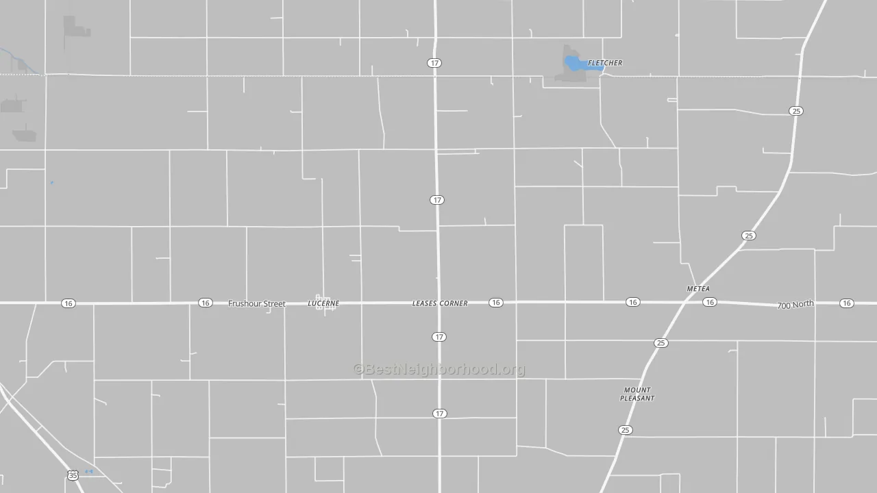 Walk Grade map of 46950, IN, walkable areas in green and car-dependent areas in red