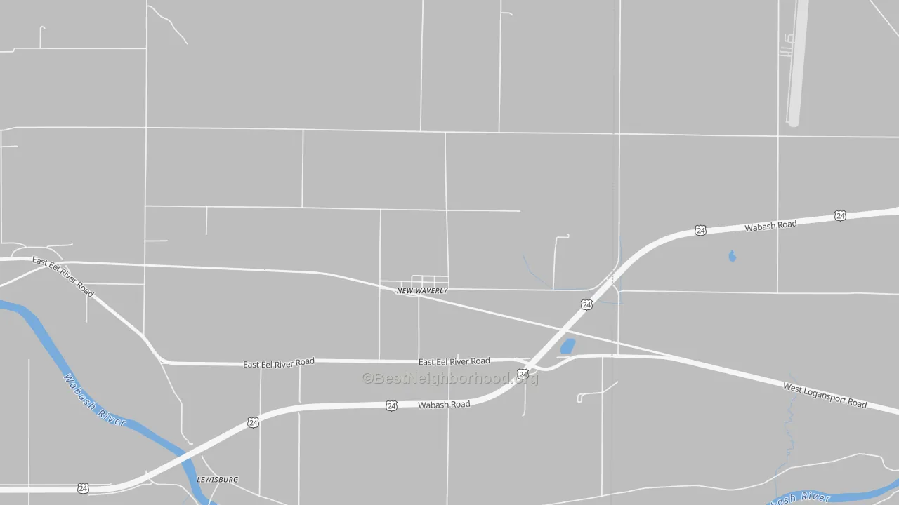 Walk Grade map of 46961, IN, walkable areas in green and car-dependent areas in red