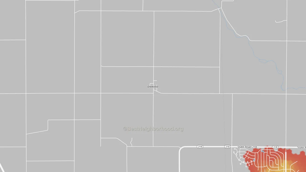 Walk Grade map of 46967, IN, walkable areas in green and car-dependent areas in red