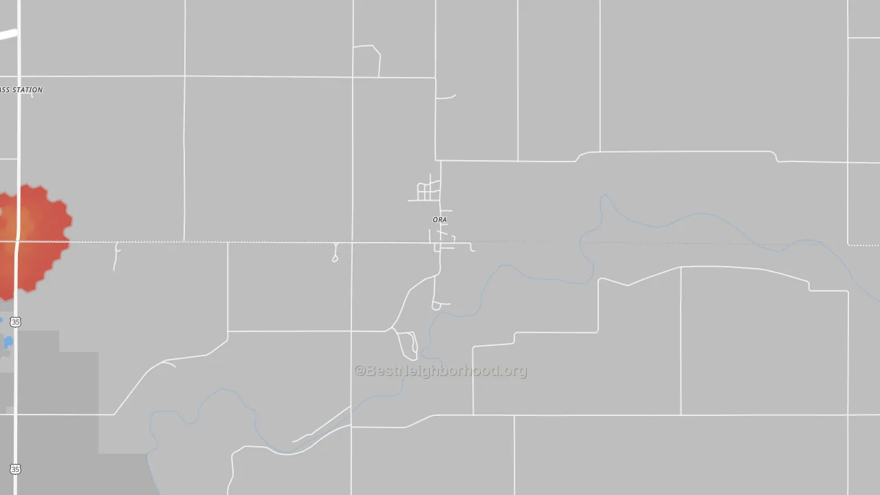 Walk Grade map of 46968, IN, walkable areas in green and car-dependent areas in red