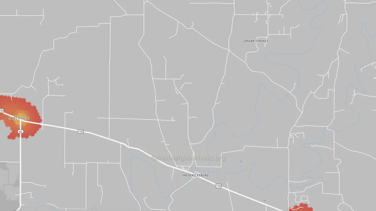 Walk Grade map of 47120, IN, walkable areas in green and car-dependent areas in red
