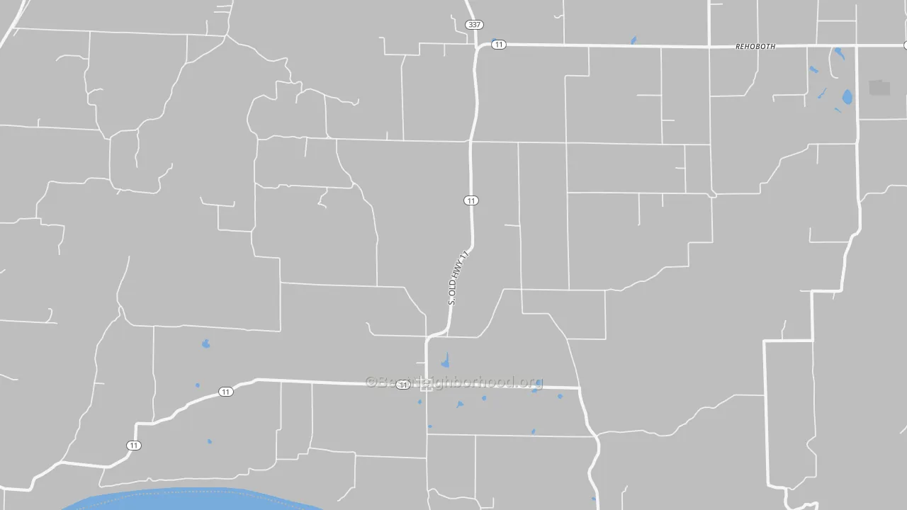 Walk Grade map of 47135, IN, walkable areas in green and car-dependent areas in red