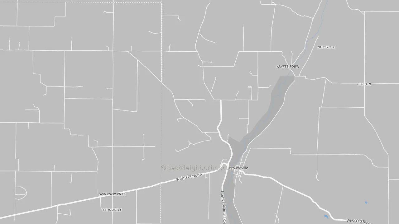 Walk Grade map of 47325, IN, walkable areas in green and car-dependent areas in red