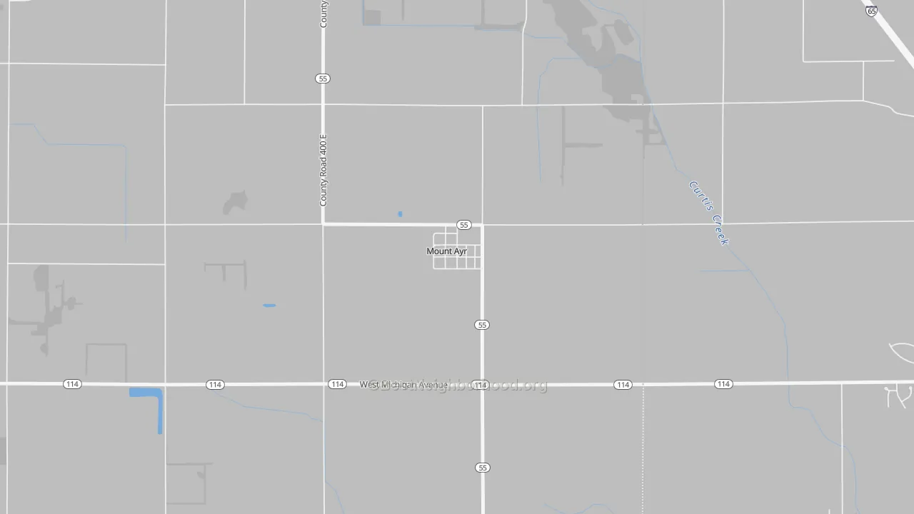 Walk Grade map of 47964, IN, walkable areas in green and car-dependent areas in red