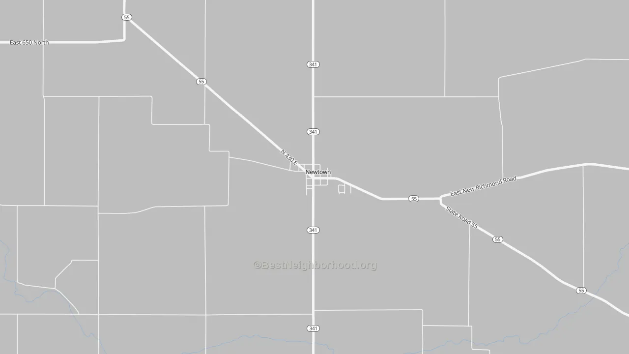 Walk Grade map of 47969, IN, walkable areas in green and car-dependent areas in red