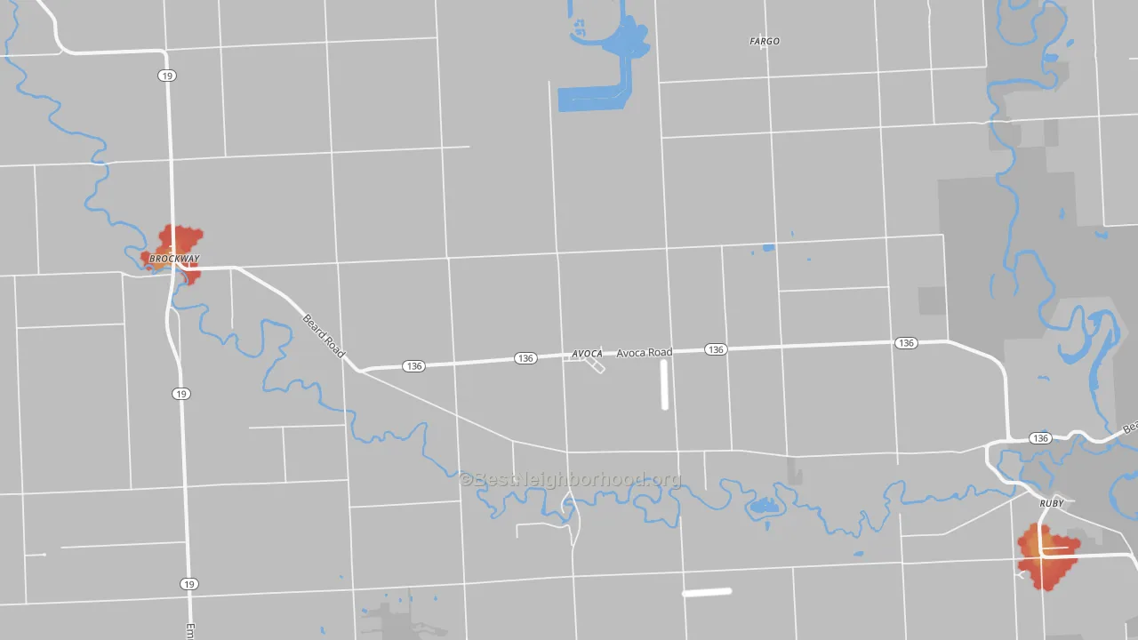 Walk Grade map of 48006, MI, walkable areas in green and car-dependent areas in red