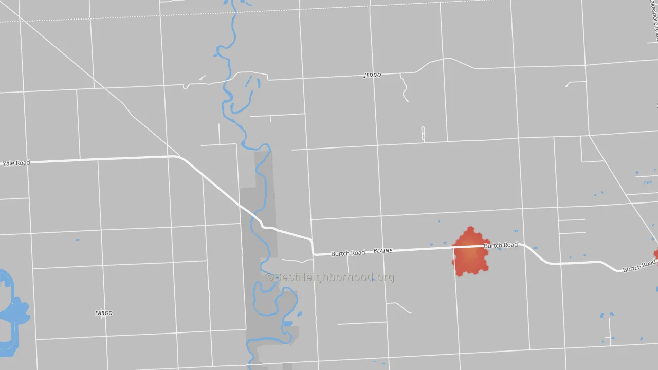 Walk Grade map of 48032, MI, walkable areas in green and car-dependent areas in red