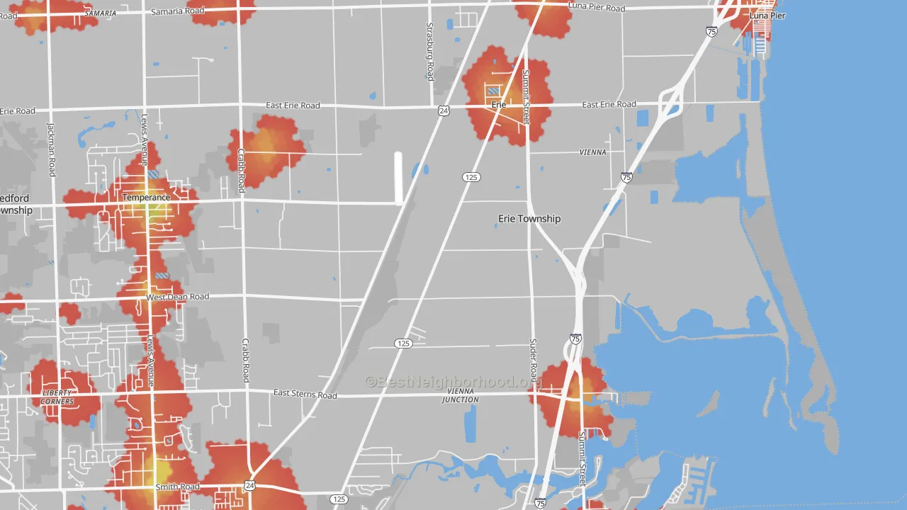 Walk Grade map of 48133, MI, walkable areas in green and car-dependent areas in red