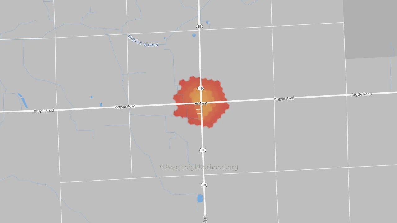 Walk Grade map of 48410, MI, walkable areas in green and car-dependent areas in red