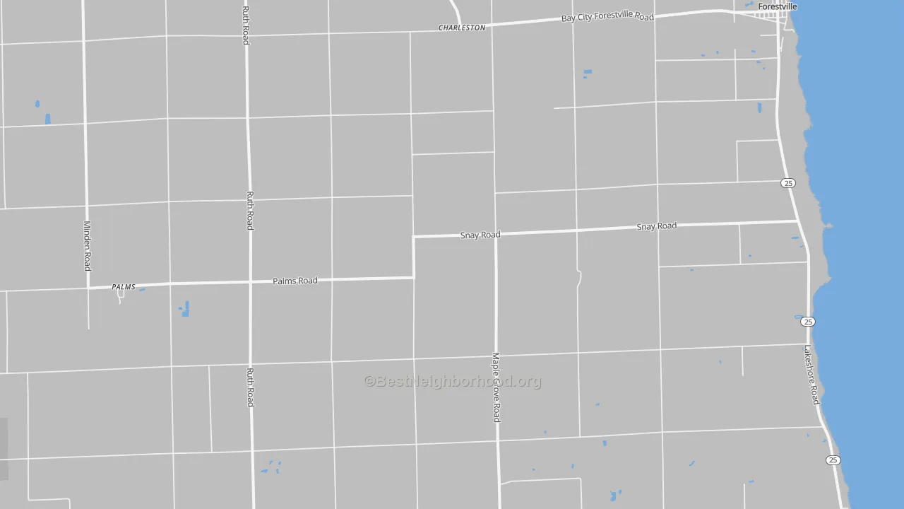 Walk Grade map of 48465, MI, walkable areas in green and car-dependent areas in red