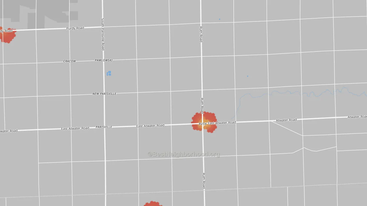 Walk Grade map of 48470, MI, walkable areas in green and car-dependent areas in red