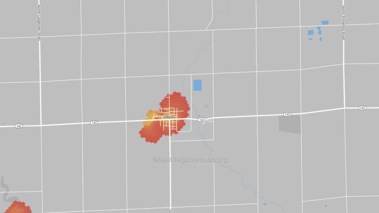 Walk Grade map of 48731, MI, walkable areas in green and car-dependent areas in red