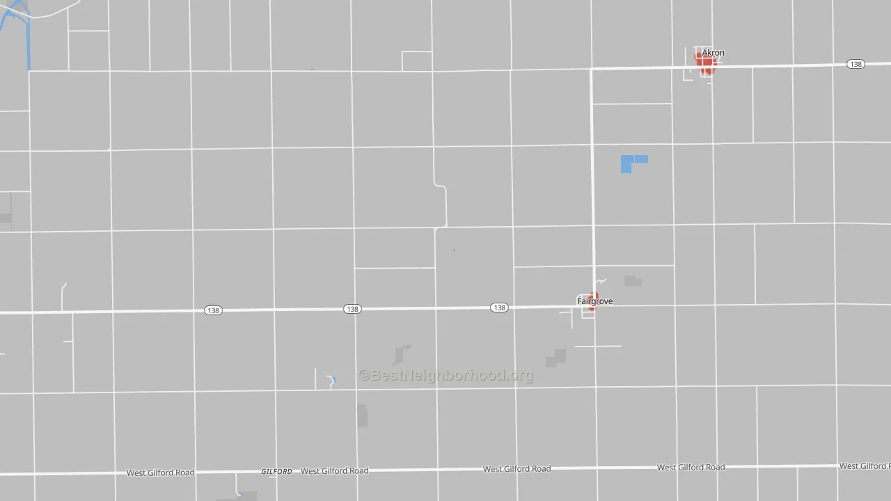Walk Grade map of 48733, MI, walkable areas in green and car-dependent areas in red