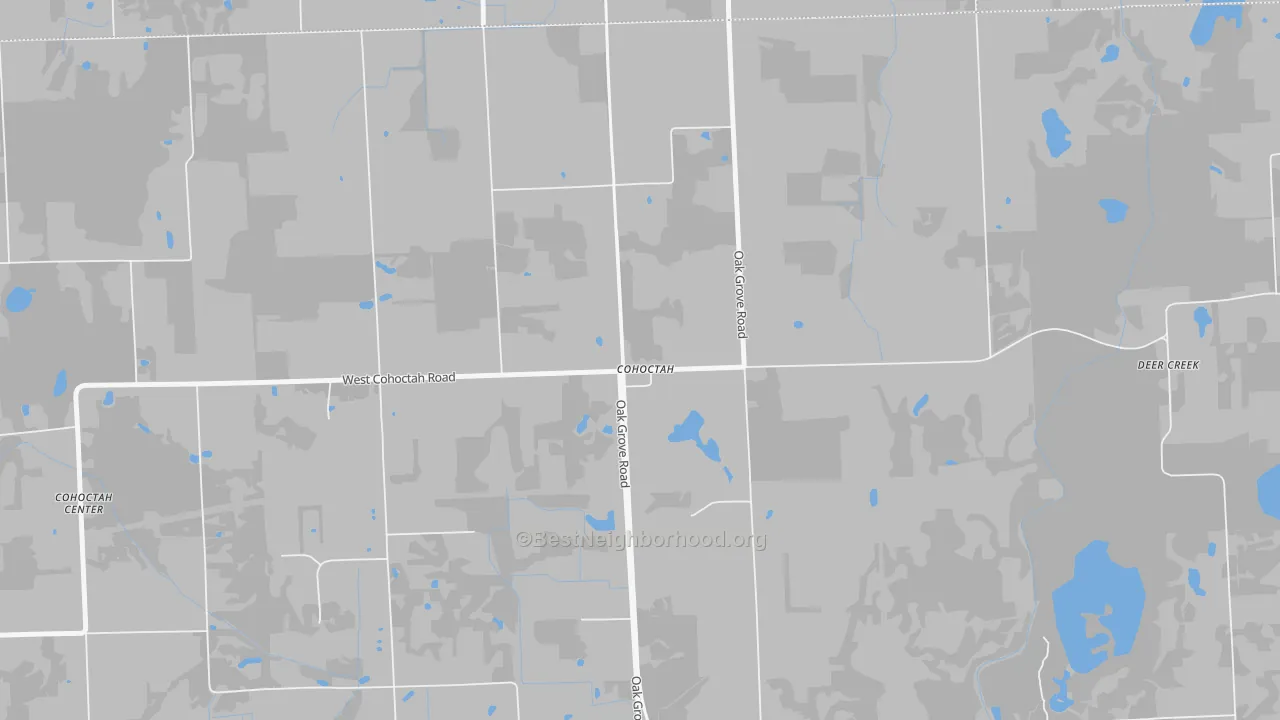 Walk Grade map of 48816, MI, walkable areas in green and car-dependent areas in red