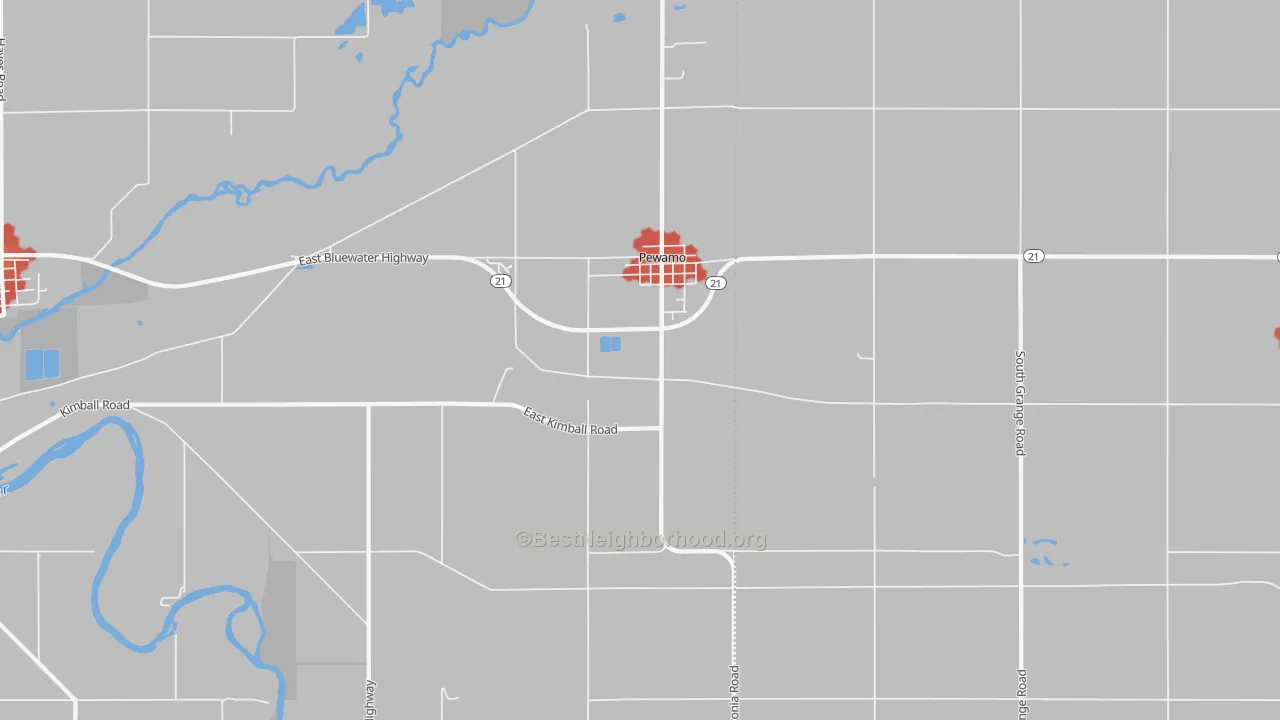 Walk Grade map of 48873, MI, walkable areas in green and car-dependent areas in red