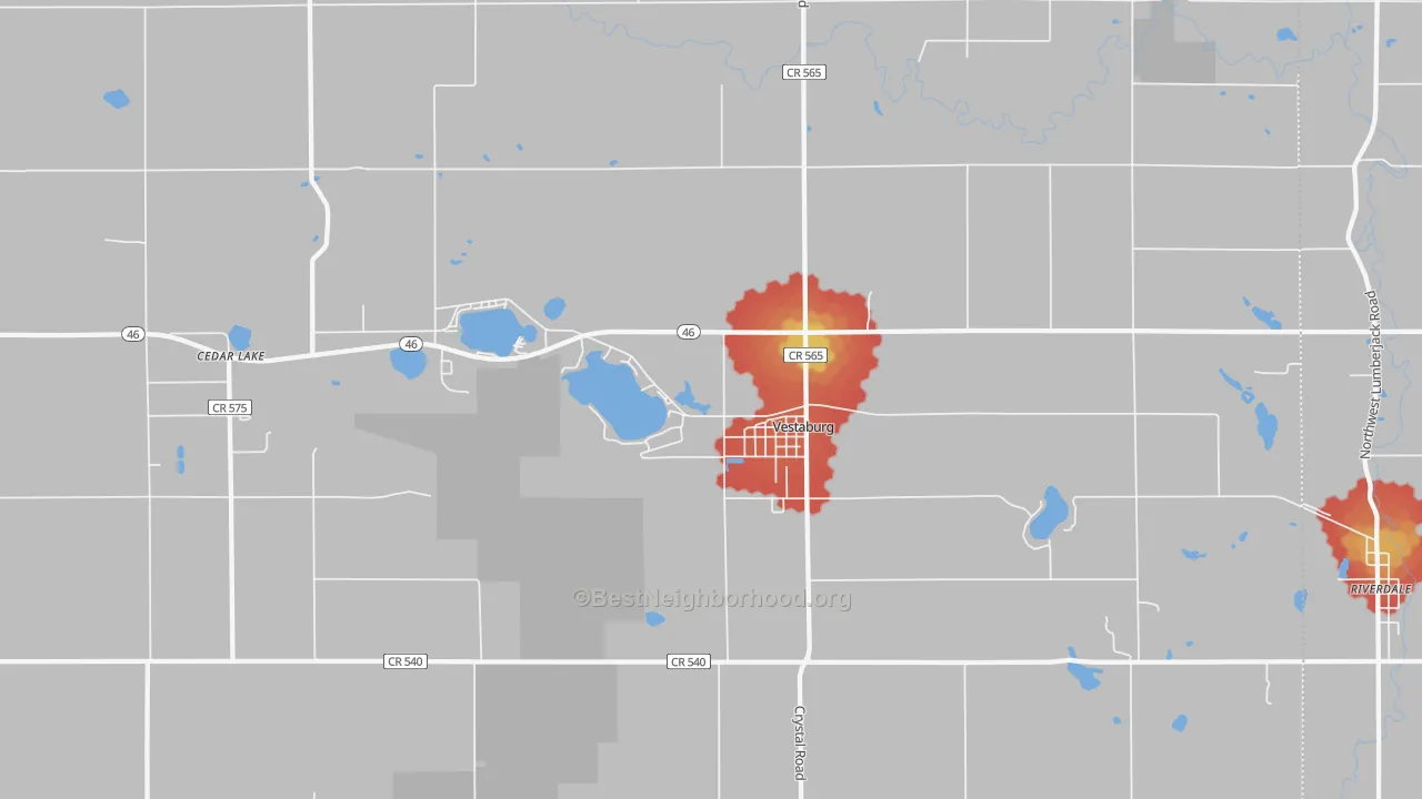 Walk Grade map of 48891, MI, walkable areas in green and car-dependent areas in red