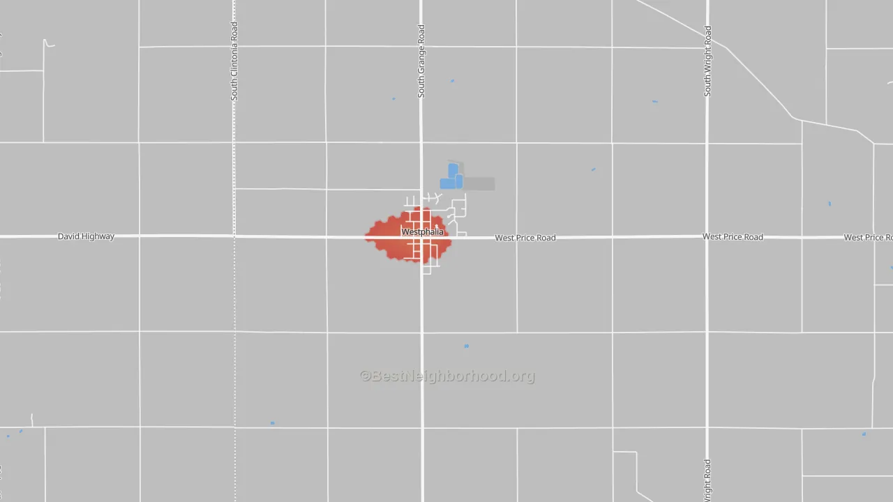 Walk Grade map of 48894, MI, walkable areas in green and car-dependent areas in red