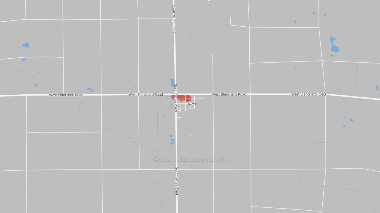 Walk Grade map of 48896, MI, walkable areas in green and car-dependent areas in red