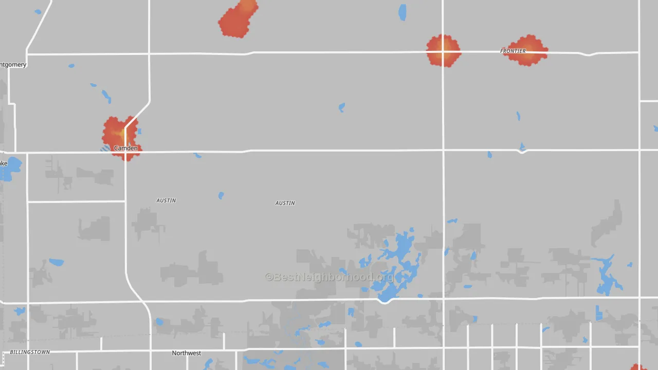 Walk Grade map of 49232, MI, walkable areas in green and car-dependent areas in red